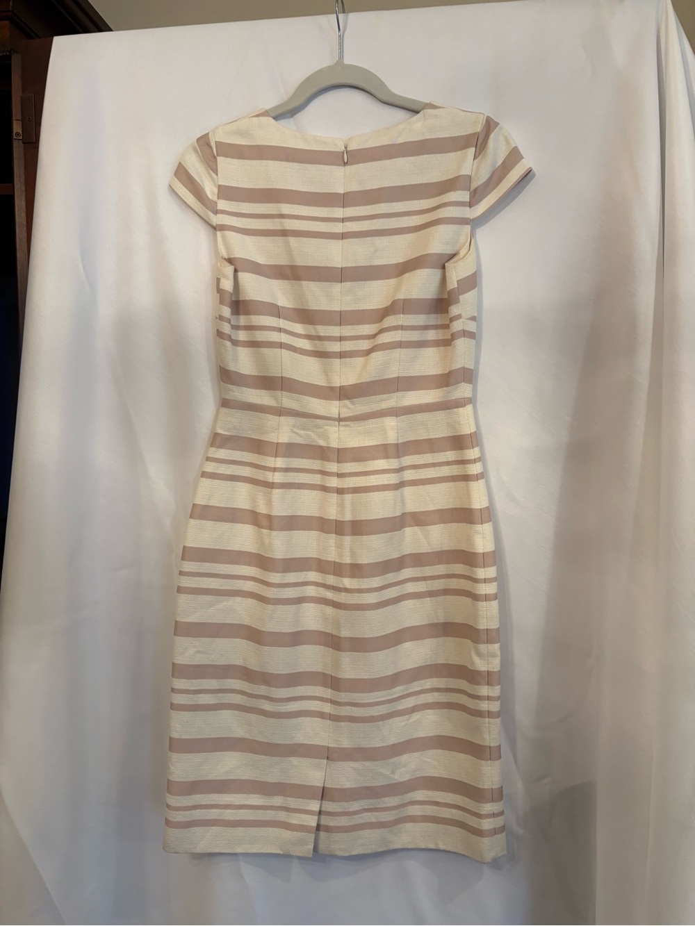 J. Crew Cream and Blush Striped Midi Sheath Dress